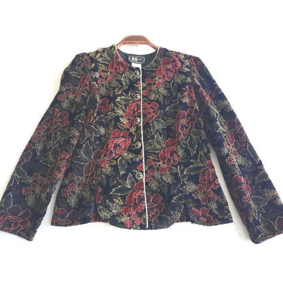 Vintage Womens Size 12 Glamorous Velvet Evening Floral Holiday Glitter Blazer - Picture 1 of 8